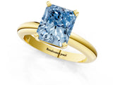Yellow gold Fancy Blue Radiant Cut Diamond Solitaire Engagement Ring with Round Band and Four-Prong Setting_156