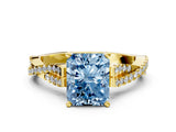 Yellow gold Fancy Blue Radiant Cut Diamond Solitaire Engagement Ring with Twisted Pavé Band and Four-Prong Setting_44