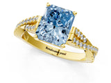 Yellow gold Fancy Blue Radiant Cut Diamond Solitaire Engagement Ring with Twisted Pavé Band and Four-Prong Setting_45