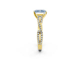 Yellow gold Fancy Blue Radiant Cut Diamond Solitaire Engagement Ring with Twisted Pavé Band and Four-Prong Setting_46