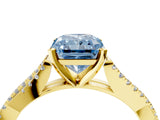 Yellow gold Fancy Blue Radiant Cut Diamond Solitaire Engagement Ring with Twisted Pavé Band and Four-Prong Setting_48