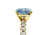 Yellow gold Fancy Blue Radiant Cut Diamond Solitaire Pavé Engagement Ring with Round Band and Prong Setting_55