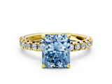 Yellow gold Fancy Blue Radiant Cut Diamond Solitaire Pavé Engagement Ring with Round Band and Prong Setting_56
