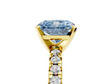 Yellow gold Fancy Blue Radiant Cut Diamond Solitaire Pavé Engagement Ring with Round Band and Prong Setting_61