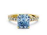 Yellow gold Fancy Blue Radiant Cut Diamond Solitaire Pavé Engagement Ring with Round Band and Prong Setting_74