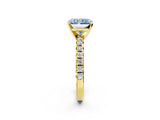 Yellow gold Fancy Blue Radiant Cut Diamond Solitaire Pavé Engagement Ring with Round Band and Prong Setting_76