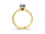 Yellow gold Fancy Blue Radiant Cut Diamond Solitaire Pavé Engagement Ring with Round Band and Prong Setting_77