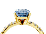 Yellow gold Fancy Blue Radiant Cut Diamond Solitaire Pavé Engagement Ring with Round Band and Prong Setting_78