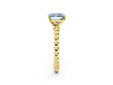 Yellow gold Fancy Blue Radiant Cut Diamond Solitaire Ring with Beaded Band and Prong Setting_298