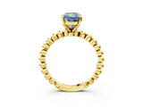 Yellow gold Fancy Blue Radiant Cut Diamond Solitaire Ring with Beaded Band and Prong Setting_299