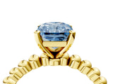 Yellow gold Fancy Blue Radiant Cut Diamond Solitaire Ring with Beaded Band and Prong Setting_300