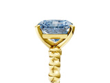 Yellow gold Fancy Blue Radiant Cut Diamond Solitaire Ring with Beaded Band and Prong Setting_301