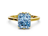 Yellow gold Fancy Blue Radiant Cut Diamond Solitaire Ring with Flower Prong Setting and Classic Band_12