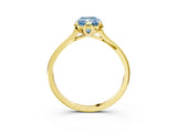 Yellow gold Fancy Blue Radiant Cut Diamond Solitaire Ring with Flower Prong Setting and Classic Band_15