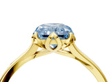 Yellow gold Fancy Blue Radiant Cut Diamond Solitaire Ring with Flower Prong Setting and Classic Band_16