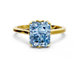 Yellow gold Fancy Blue Radiant Cut Diamond Solitaire Ring with Flower Prong Setting and Classic Band_36