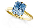 Yellow gold Fancy Blue Radiant Cut Diamond Solitaire Ring with Flower Prong Setting and Classic Band_37