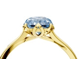 Yellow gold Fancy Blue Radiant Cut Diamond Solitaire Ring with Flower Prong Setting and Classic Band_40