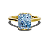 Yellow gold Fancy Blue Radiant Cut Diamond Solitaire Ring with Flower Prong Setting and Classic Band_50