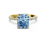 Yellow gold Fancy Blue Radiant Cut Diamond Solitaire Ring with Four-Prong Setting and Pavé Band_3