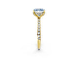 Yellow gold Fancy Blue Radiant Cut Diamond Solitaire Ring with Four-Prong Setting and Pavé Band_5