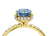 Yellow gold Fancy Blue Radiant Cut Diamond Solitaire Ring with Four-Prong Setting and Pavé Band_7