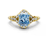 Yellow gold Fancy Blue Radiant Cut Diamond Solitaire Ring with Hidden Halo and Pavé Band_27