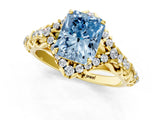 Yellow gold Fancy Blue Radiant Cut Diamond Solitaire Ring with Hidden Halo and Pavé Band_28