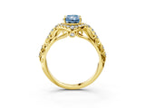 Yellow gold Fancy Blue Radiant Cut Diamond Solitaire Ring with Hidden Halo and Pavé Band_30