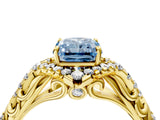 Yellow gold Fancy Blue Radiant Cut Diamond Solitaire Ring with Hidden Halo and Pavé Band_31
