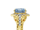 Yellow gold Fancy Blue Radiant Cut Diamond Solitaire Ring with Hidden Halo and Pavé Band_32