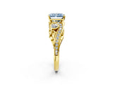 Yellow gold Fancy Blue Radiant Cut Diamond Solitaire Ring with Milgrain Pavé Band and Four-Prong Setting_155