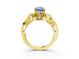 Yellow gold Fancy Blue Radiant Cut Diamond Solitaire Ring with Milgrain Pavé Band and Four-Prong Setting_156
