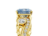 Yellow gold Fancy Blue Radiant Cut Diamond Solitaire Ring with Milgrain Pavé Band and Four-Prong Setting_158