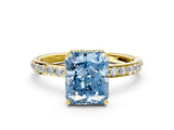 Yellow gold Fancy Blue Radiant Cut Diamond Solitaire Ring with Pavé Band and Hidden Halo_20