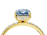 Yellow gold Fancy Blue Radiant Cut Diamond Solitaire Ring with Pavé Band and Hidden Halo_24
