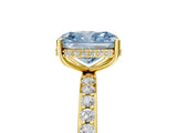 Yellow gold Fancy Blue Radiant Cut Diamond Solitaire Ring with Pavé Band and Hidden Halo_25