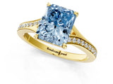 Yellow gold Fancy Blue Radiant Cut Diamond Solitaire Ring with Pavé Band and Prong Setting_13