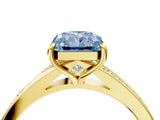 Yellow gold Fancy Blue Radiant Cut Diamond Solitaire Ring with Pavé Band and Prong Setting_16