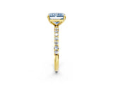 Yellow gold Fancy Blue Radiant Cut Diamond Solitaire Ring with Pave Band and Four Prong Setting_106