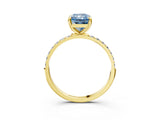 Yellow gold Fancy Blue Radiant Cut Diamond Solitaire Ring with Pave Band and Four Prong Setting_107