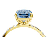 Yellow gold Fancy Blue Radiant Cut Diamond Solitaire Ring with Pave Band and Four Prong Setting_108