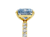 Yellow gold Fancy Blue Radiant Cut Diamond Solitaire Ring with Pave Band and Four Prong Setting_109