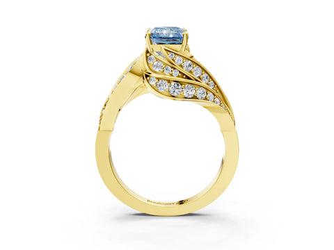 Yellow gold Fancy Blue Radiant Cut Diamond Solitaire Ring with Prong Setting and Twisted Pavé Band_3