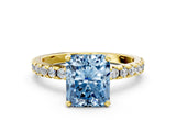 Yellow gold Fancy Blue Radiant Cut Diamond Solitaire Ring with Round  Pavé Band and Four-Prong Setting_48