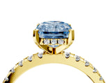 Yellow gold Fancy Blue Radiant Cut Diamond Solitaire Ring with Round  Pavé Band and Four-Prong Setting_52