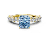 Yellow gold Fancy Blue Radiant Cut Diamond Solitaire Ring with Shared Prong Pavé Band and Four-Prong Setting_57