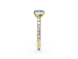 Yellow gold Fancy Blue Radiant Cut Diamond Solitaire Ring with Shared Prong Pavé Band and Four-Prong Setting_59