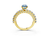 Yellow gold Fancy Blue Radiant Cut Diamond Solitaire Ring with Shared Prong Pavé Band and Four-Prong Setting_60