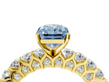 Yellow gold Fancy Blue Radiant Cut Diamond Solitaire Ring with Shared Prong Pavé Band and Four-Prong Setting_61